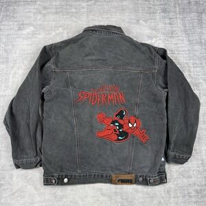 Spider Man Jacket Mens 32 Large Black Denim Vtg Y2K Animated TV Fox 2002 Marvel